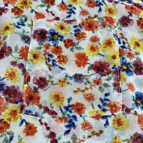 AMBIANCE APPAREL Blouse Sleeveless Sheer Tie Hi-Low Ditsy Floral Womens S White - Picture 10 of 11